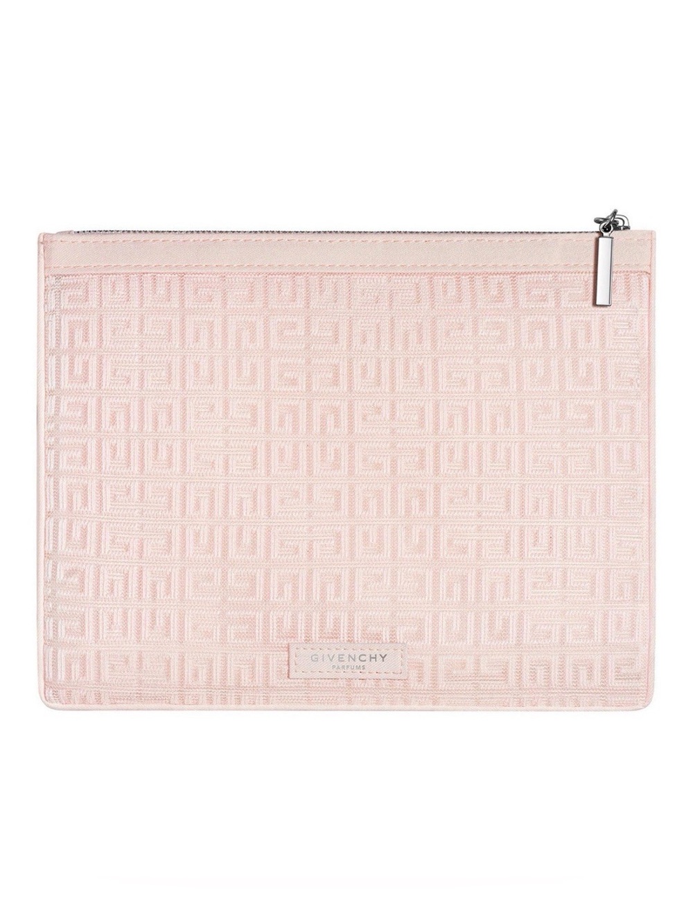 Givenchy nude pink pouch with a geometric monogram pattern and a silver zipper
